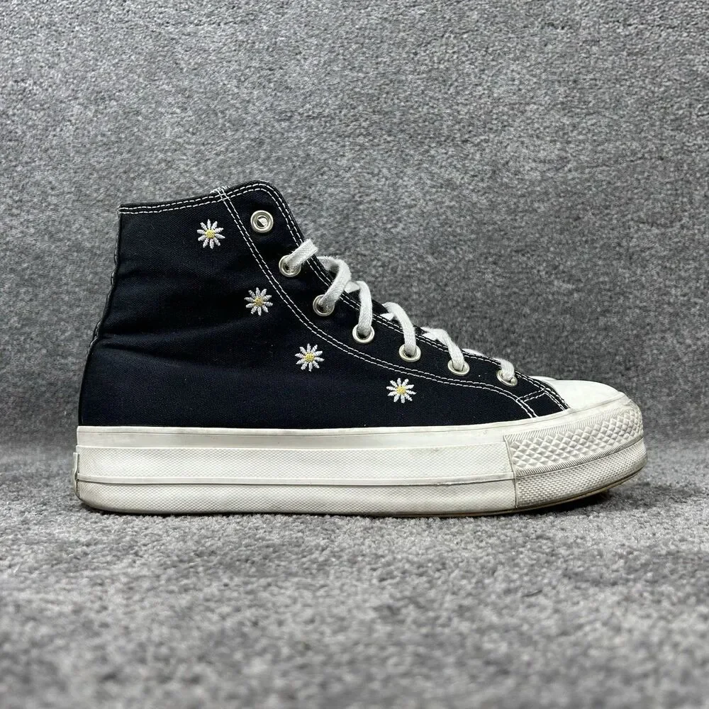 Converse CTAS Lift Hi Women’s Sz 10.5 Black Daisy Sunflower Platform Shoes Used
